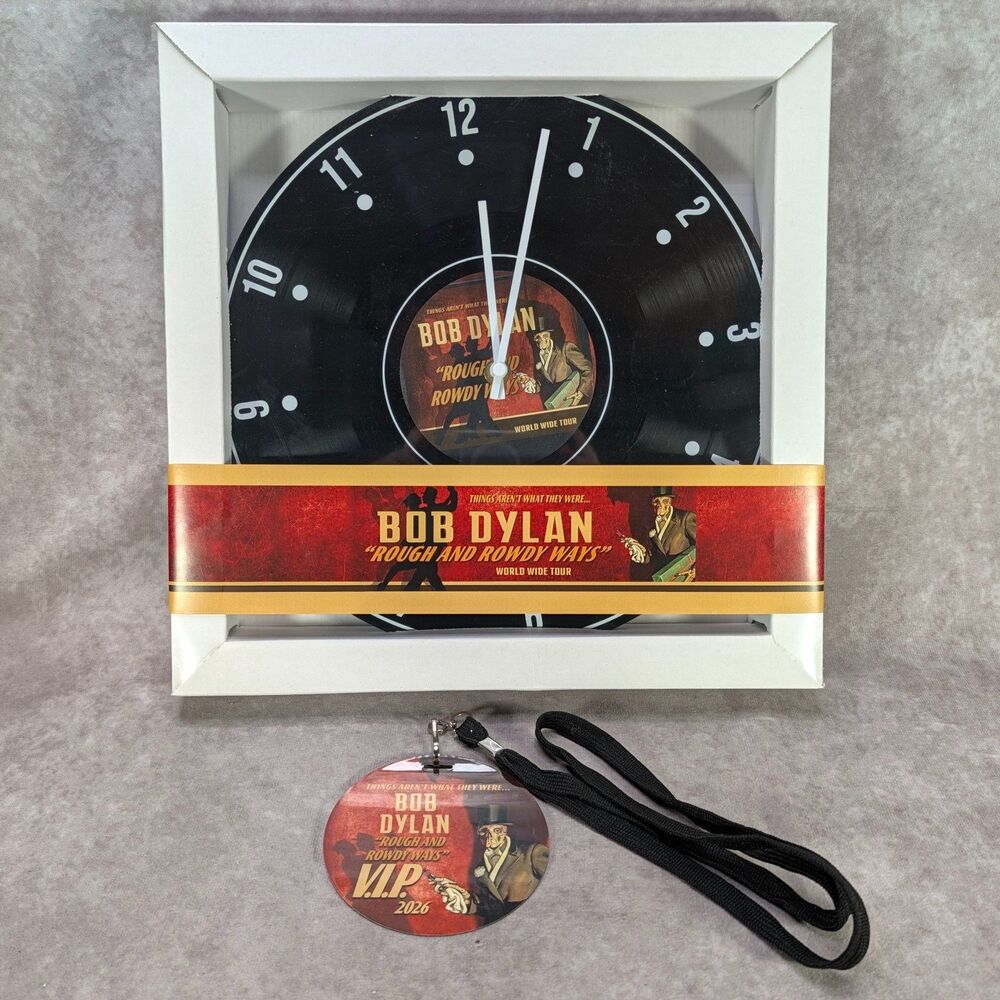 Bob Dylan Rough And Rowdy Ways VIP Tour 2026 Repurposed Vinyl Record Clock Set